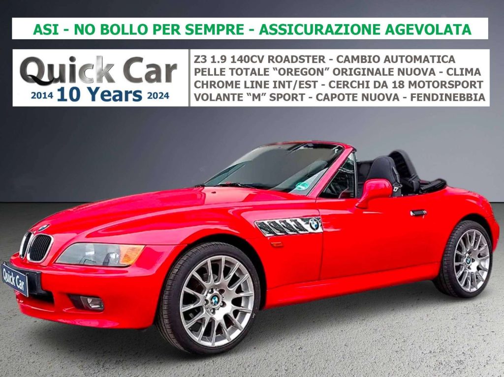 BMW Z3  ROADSTER 1.9 140CV CAMBIO AUTOMATICO,CLIMATIZZATORE,CERCHI DA 18 MOTORSPORT,INTERNI IN PELLE PREGIATA “OREGON”,UNICA !